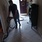 State of the art cleaning equipment being used to clean tile and grout before sealer is applied