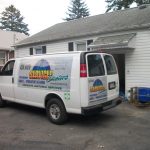 Carpet cleaning service truck outside home